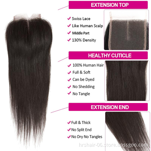 Brazilian hair bundles with closure  100% Brazilian Straight Human hair with closure  Hair Weave